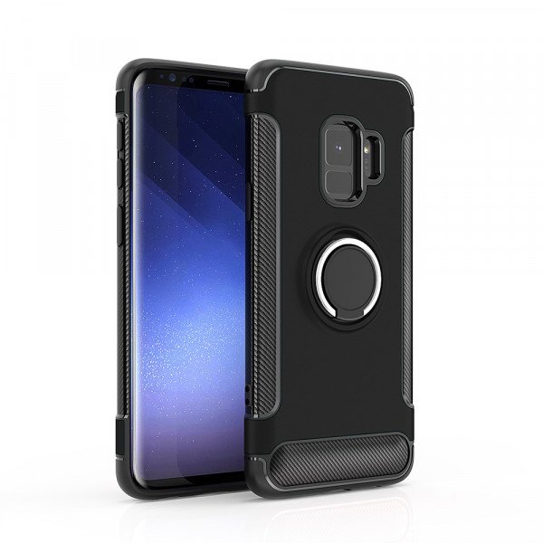 Wholesale Galaxy S9 360 Rotating Ring Stand Hybrid Case with Metal Plate (Black)